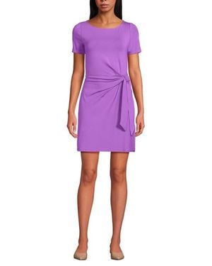 Lands' End Short Sleeve Cotton Modal Wrap Mini Dress - Purple