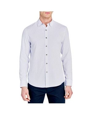 W.r.k. Trim Fit Abstract Square Print Performance Button-Up Shirt - Blue