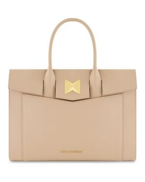 Mac Duggal Plated Hardware Large Leather Briefcase Bag - Natural
