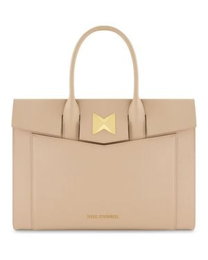 Mac Duggal Plated Hardware Large Leather Briefcase Bag - Natural