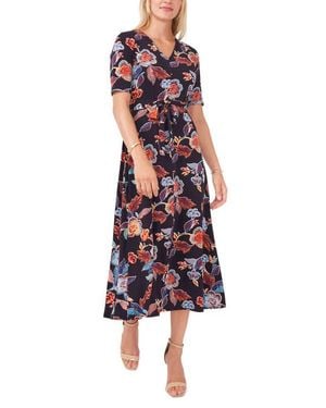 Chaus V-Neck Faux Wrap Midi Dress - Red
