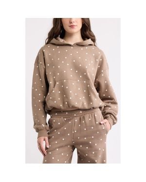 BP. Printed Oversize Bubble Hem Hoodie - Brown