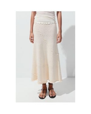 Mango Wavy Trim Pull-On Midi Skirt - White