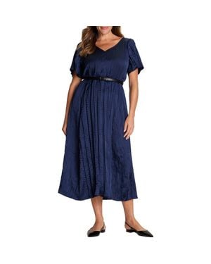 NIC+ZOE Bella Belted Crushed Satin Midi Dress - Blue