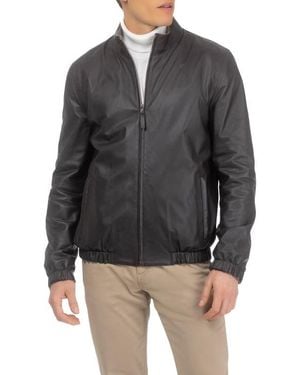 Gorski Light Genuine Nappa Leather Jacket Reversible To Cashmere & Wool Crafted From Loro Piana - Gray