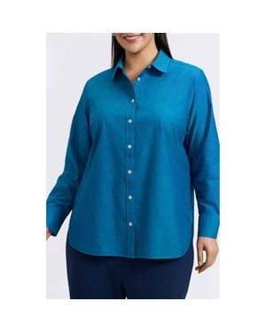 Foxcroft Meghan Non-Iron Cotton Button-Up Shirt - Blue