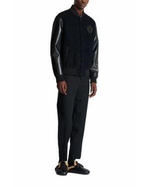 Balmain Varsity Tweed And Faux Leather Jacket - Black