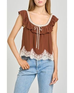 Wayf Wendy Lace Trim Ruffle Collar Top - Blue