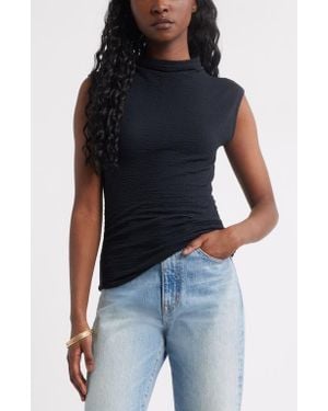 Treasure & Bond Crinkle Mock Neck Top - Blue