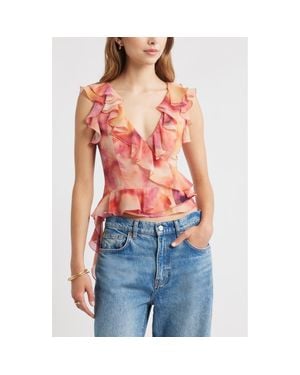 Open Edit Ruffle Sleeveless Crop Top - Red