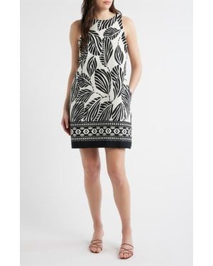 Cece Print A-Line Linen Blend Minidress - Black