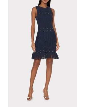 MILLY Beaded Fringe Sleeveless Knit Minidress - Blue