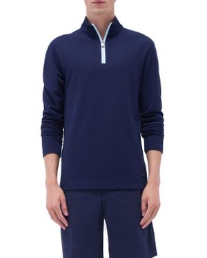 Bugatchi Waffle Knit Quarter Zip Performance Pullover - Blue