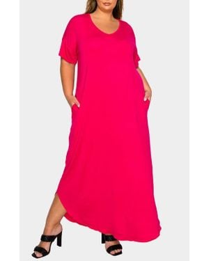 L I V D Short Sleeve Jersey Maxi Dress - Pink