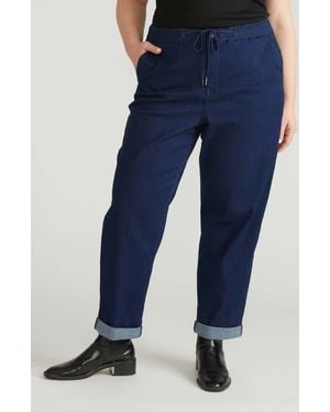 UNIVERSAL STANDARD Comfort Denim Cuff Wide Leg Drawstring Pants - Blue
