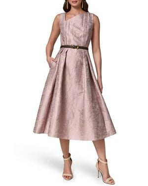 Donna Karan Floral Jacquard Fit & Flare Midi Dress - Pink