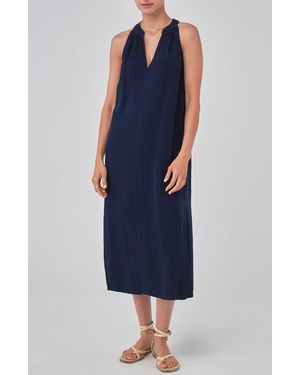 ocean + main Sleeveless Gauze Midi Dress With Pockets - Blue