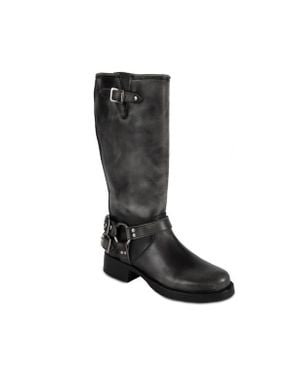 Urbnkicks Tall Biker Distressed Boots - Black