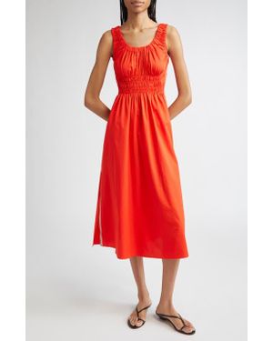 Reiss Annabel Smocked Drop-Waist Cotton Dress in Red | Lyst