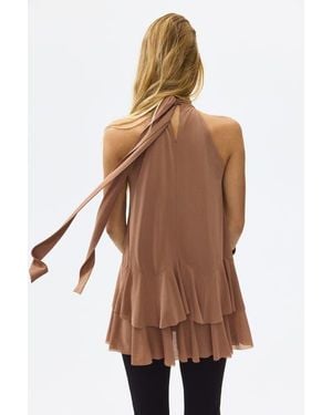 H&M Flounced Tie-Detail Top - Brown