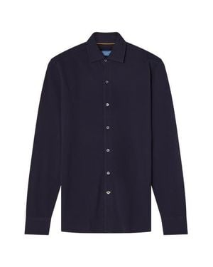 Robert Talbott Foster Long Sleeve Pique Knit Shirt - Blue