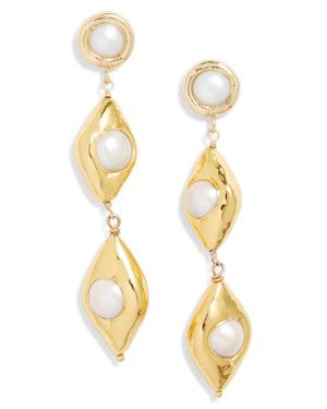 VIDAKUSH Freshwater Pearl Almond Drop Earrings - Metallic