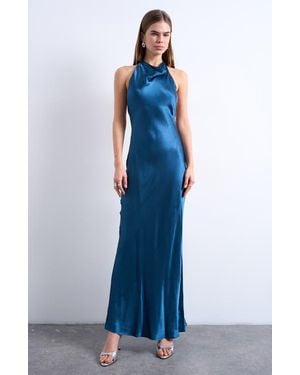 TOPSHOP Cowl Halter Neck Open Back Maxi Dress - Blue