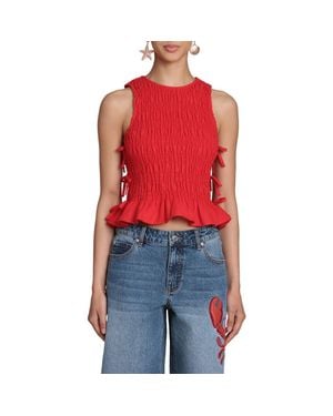 Avec Les Filles Smock Linen Blend Top - Red