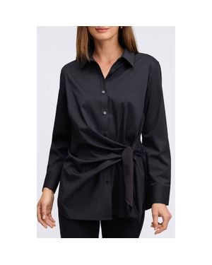 Foxcroft Sabine Side Tie Button-Up Shirt - Black