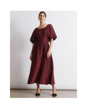 Albaray Crinkle Satin Short Sleeve Midi Dress - Red