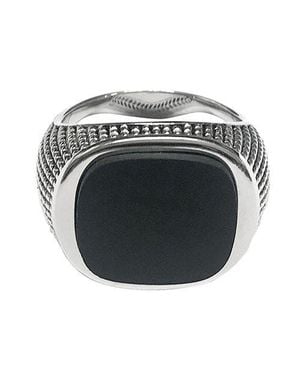 Jan Leslie Gemstone Sterling Cross Etched Ring - Black