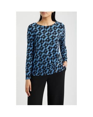 Anne Klein Ruched Rivet Long Sleeve Jersey Top - Blue