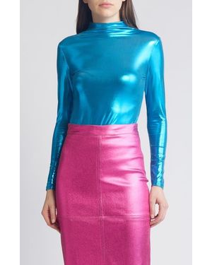 NIKKI LUND Liquid Metallic Mock Neck Top - Blue