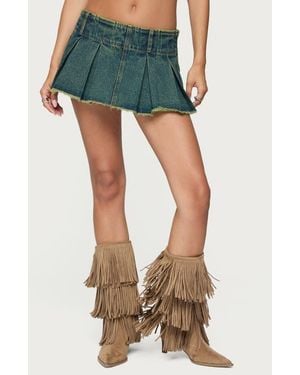 Edikted Pleated Frayed Denim Miniskort - Green