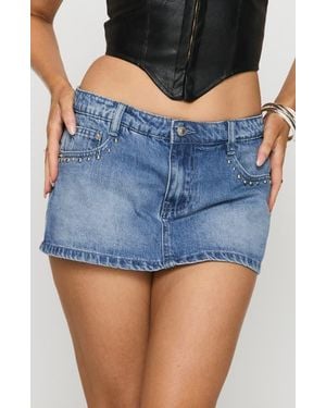 Princess Polly Symphony Studded Low Rise Denim Miniskort - Blue