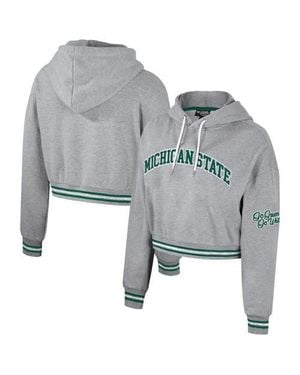 The Wild Collective Michigan State Spartans Cropped Shimmer Pullover Hoodie - Gray