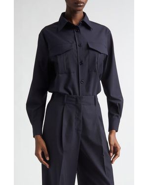 Herno Oversize Lightweight Stretch Blend Button-Up Shirt - Blue