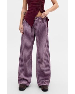 BDG Kayla Stripe Linen Wide Leg Pants - Purple