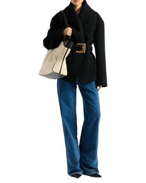 Balmain Belted Wool Pea Coat - Black