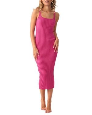 PQ Swim Poppy Rib Cover-Up Midi Dress - Red