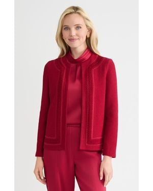 Misook Hertiage Tonal Crochet Trim Knit Jacket - Red