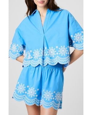 French Connection Alissa Embroidered Cotton Top - Blue