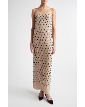 Lela Rose Paillette Embroidered Georgette Slipdress - Natural