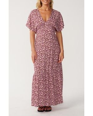 Rip Curl Party Wave Floral Print Maxi Dress - Red