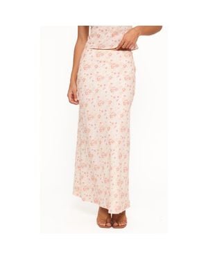 Petal & Pup Giarda Floral Print Crinkle Linen Blend Maxi Skirt - Pink
