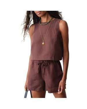 Marine Layer Quinn Sleeveless Linen Blend Crop Top - Brown