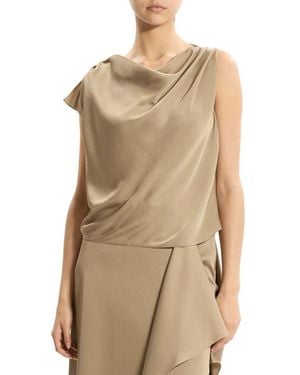Theory Cowl Neck Single Short Sleeve Satin Top - Natural