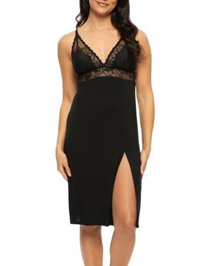 Felina Annalisa Lace Trim Chemise - Black