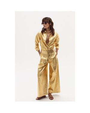 Lanhtropy Culotte Metallic Linen Pant - White