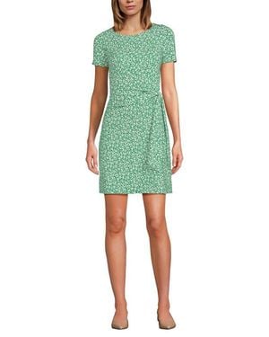 Lands' End Short Sleeve Cotton Modal Wrap Mini Dress - Green